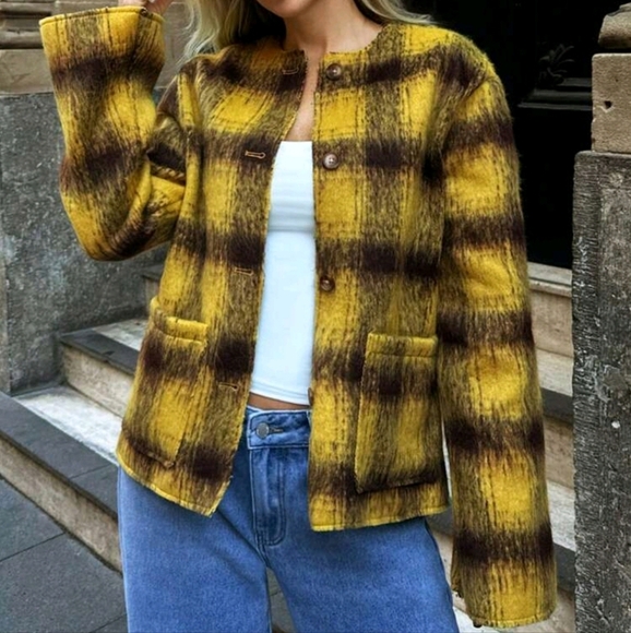 Women's Casual Plaid Double Pocket Woolen Coat, Autumn/Winter - Picture 5 of 5